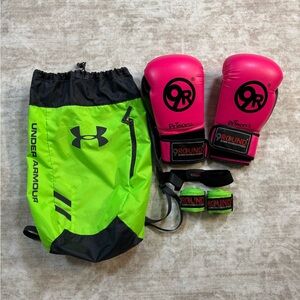 9Round Boxing Gloves Pink Set Hand Wraps Belt UA Backpack Bundle LOT